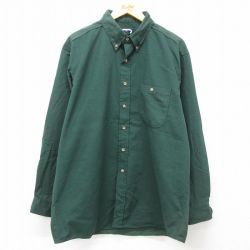 XL★古着 長袖 シャツ メンズ 80年代 80s 大きいサイズ ロング丈 コットン ボタンダウン USA製 緑 グリーン 25feb06 中古 トップス