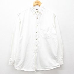 XL★古着 長袖 シャツ メンズ 90年代 90s 大きいサイズ コットン ボタンダウン USA製 白 ホワイト デニム 25feb06 中古 トップス