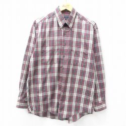 L★古着 バンヒューセン 長袖 シャツ メンズ ボタンダウン エンジ他 チェック 25feb06 中古 トップス
