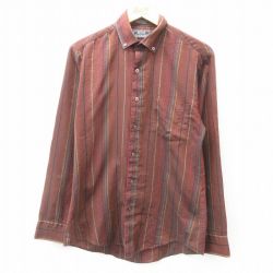 【50%OFF】M★古着 ルティグレ 長袖 シャツ メンズ 80年代 80s ボタンダウン 茶他 ブラウン ストライプ 25feb06 中古 トップス