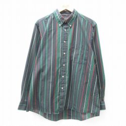 【50%OFF】XL★古着 長袖 シャツ メンズ 90年代 90s ボタンダウン 緑他 グリーン ストライプ 25feb06 中古 トップス