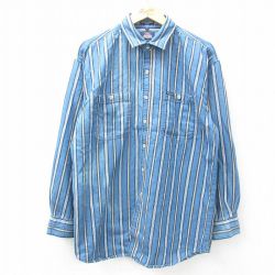 L★古着 ディッキーズ Dickies 長袖 シャツ メンズ コットン 紺他 ネイビー ストライプ 25feb06 中古 トップス