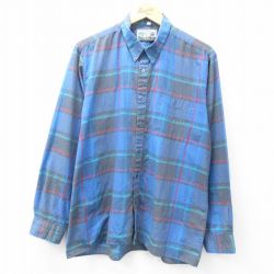L★古着 長袖 シャツ メンズ 90年代 90s ボタンダウン 紺他 ネイビー チェック 25feb06 中古 トップス
