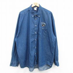 XL★古着 長袖 シャツ メンズ 00年代 00s NHL フィラデルフィアフライヤーズ 大きいサイズ コットン ボタンダウン 紺 ネイビー デニム アイスホッケー 【spe】 25feb12 中古 トップス