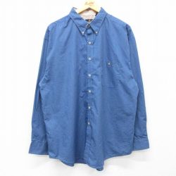 XL★古着 ピューリタン 長袖 シャツ メンズ 00年代 00s 大きいサイズ ロング丈 ボタンダウン 薄紺 ネイビー 25feb12 中古 トップス