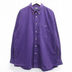 XL★古着 長袖 シャツ メンズ 90年代 90s 大きいサイズ ロング丈 コットン ボタンダウン 紫 パープル 25feb12 中古 トップス