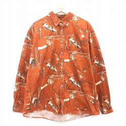 XL★古着 長袖 シャツ メンズ シカ 大きいサイズ コットン ボタンダウン 茶他 ブラウン 25feb10 中古 トップス