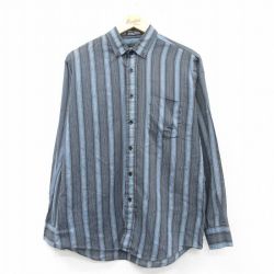 M★古着 長袖 シャツ メンズ 90年代 90s ボタンダウン 紺系他 ネイビー ストライプ 25feb10 中古 トップス