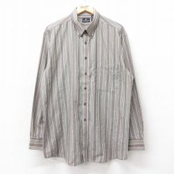 【50%OFF】XL★古着 ピューリタン 長袖 シャツ メンズ 00年代 00s ロング丈 ボタンダウン ベージュ他 カーキ ストライプ 25feb15 中古 トップス