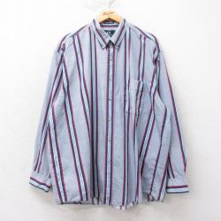 【20%OFF】XL★古着 バンヒューセン 長袖 シャツ メンズ 90年代 90s 大きいサイズ コットン ボタンダウン 薄紺他 ネイビー ストライプ 25feb15 中古 トップス