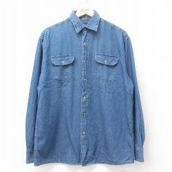 L★古着 ラングラー Wrangler 長袖 シャツ メンズ コットン 紺 ネイビー デニム 25feb15 中古 トップス