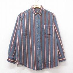 L★古着 ルート66 長袖 シャツ メンズ 00年代 00s ボタンダウン 薄紺他 ネイビー ストライプ 25feb15 中古 トップス