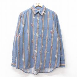 L★古着 ラングラー Wrangler 長袖 シャツ メンズ ルアー 薄紺他 ネイビー ストライプ 25feb15 中古 トップス
