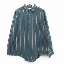 XL★古着 長袖 シャツ メンズ 00年代 00s ロング丈 緑他 グリーン ストライプ 25feb15 中古 トップス