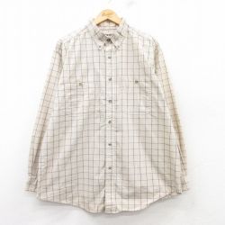 XL★古着 ラングラー Wrangler 長袖 シャツ メンズ 大きいサイズ ロング丈 コットン ボタンダウン ベージュ他 カーキ チェック 25feb15 中古 トップス