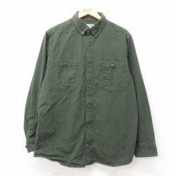 XL★古着 長袖 シャツ メンズ コットン ボタンダウン 緑 グリーン 25feb15 中古 トップス