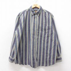 XL★古着 ルート66 長袖 シャツ メンズ 00年代 00s 大きいサイズ コットン ボタンダウン 紺他 ネイビー ストライプ 25feb15 中古 トップス