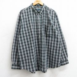 XL★古着 長袖 シャツ メンズ 00年代 00s 大きいサイズ コットン ボタンダウン 緑他 グリーン チェック 25feb17 中古 トップス