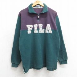 【50%OFF】フィラ 00s 長袖ハーフジップトップス ビッグロゴ グリーン M | 古着
