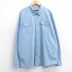 【20%OFF】XL★古着 ラングラー Wrangler 長袖 シャツ メンズ 大きいサイズ ロング丈 薄紺 ネイビー 25feb17 中古 トップス