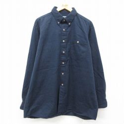 XL★古着 長袖 シャツ メンズ 90年代 90s 大きいサイズ ロング丈 コットン ボタンダウン 紺 ネイビー 25feb17 中古 トップス