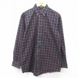 【50%OFF】L★古着 オービス ORVIS 長袖 シャツ メンズ 00年代 00s コットン ボタンダウン 紺他 ネイビー チェック 25feb17 中古 トップス