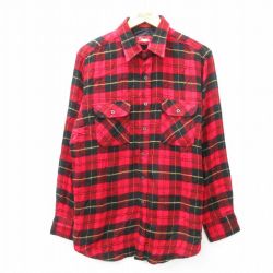 L★古着 長袖 シャツ メンズ 赤 レッド タータン チェック 25feb19 中古 トップス