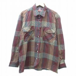 【50%OFF】L★古着 長袖 シャツ メンズ 00年代 00s エンジ チェック 25feb19 中古 トップス
