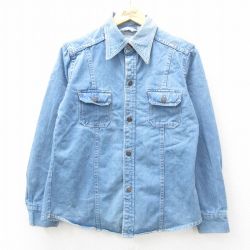 M★古着 長袖 シャツ メンズ 80年代 80s コットン 紺 ネイビー デニム 25feb21 中古 トップス