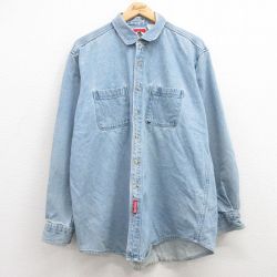 XL★古着 マルボロ 長袖 シャツ メンズ 90年代 90s コットン USA製 紺 ネイビー デニム 【spe】 25feb21 中古 トップス