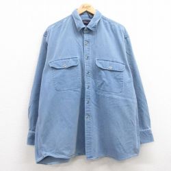 XL★古着 GANT 長袖 シャツ メンズ 90年代 90s 大きいサイズ コットン 薄紺 ネイビー デニム 25feb21 中古 トップス