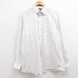 XL★古着 アロー 長袖 シャツ メンズ 90年代 90s USA製 白他 ホワイト ストライプ 25feb21 中古 トップス