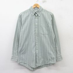 L★古着 長袖 シャツ メンズ 90年代 90s ボタンダウン USA製 緑他 グリーン ストライプ 25feb21 中古 トップス