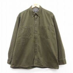 XL★古着 長袖 シャツ メンズ 00年代 00s 大きいサイズ コットン ボタンダウン 濃緑 グリーン デニム 25feb21 中古 トップス