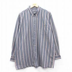XL★古着 長袖 シャツ メンズ ボタンダウン 紺他 ネイビー ストライプ 25feb21 中古 トップス