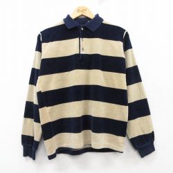 M★古着 キャンパス 長袖 ラガー シャツ メンズ 80年代 80s パイル地 紺他 ネイビー ボーダー 25feb22 中古 トップス