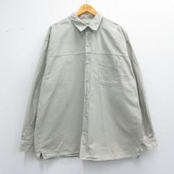 XL★古着 長袖 シャツ メンズ 大きいサイズ ロング丈 コットン ベージュ系 カーキ 25feb22 中古 トップス