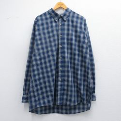 XL★古着 長袖 シャツ メンズ 90年代 90s 大きいサイズ ロング丈 ボタンダウン 紺他 ネイビー チェック 25feb22 中古 トップス