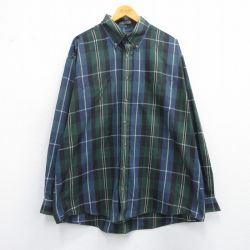 XL★古着 バンヒューセン 長袖 シャツ メンズ 大きいサイズ ボタンダウン 紺他 ネイビー チェック 25feb22 中古 トップス
