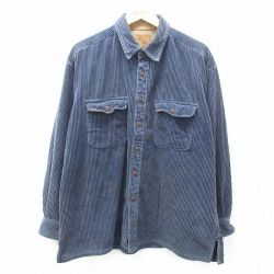 XL★古着 セントジョンズベイ 長袖 シャツ メンズ コーデュロイ 太畝 大きいサイズ コットン 紺 ネイビー 25feb25 中古 トップス