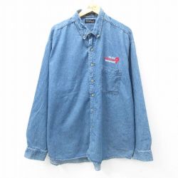 【50%OFF】XL★古着 長袖 シャツ メンズ High Speed 大きいサイズ ロング丈 コットン ボタンダウン 紺 ネイビー デニム 25feb25 中古 トップス