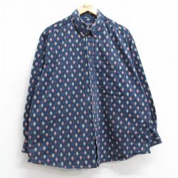 【50%OFF】XL★古着 長袖 シャツ メンズ 00年代 00s 総柄 大きいサイズ コットン ボタンダウン 紺他 ネイビー 25feb26 中古 トップス