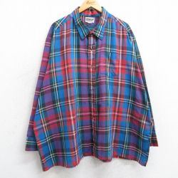 XL★古着 長袖 シャツ メンズ 80年代 80s ロング丈 大きいサイズ USA製 青他 ブルー チェック 25feb26 中古 トップス