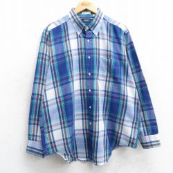 XL★古着 長袖 シャツ メンズ 90年代 90s 大きいサイズ ボタンダウン USA製 紺他 ネイビー チェック 25feb26 中古 トップス