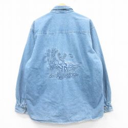 XL★古着 長袖 シャツ メンズ 00年代 00s シカ ロング丈 コットン ボタンダウン 紺 ネイビー デニム 【spe】 25feb26 中古 トップス