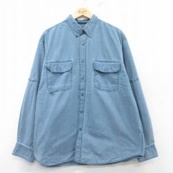 XL★古着 FADED GLORY 長袖 シャツ メンズ 大きいサイズ コットン ボタンダウン 薄紺 ネイビー 25feb26 中古 トップス