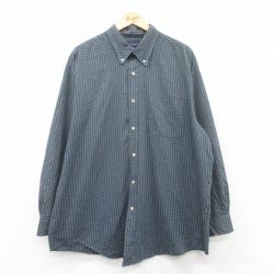 XL★古着 ベーシックエディションズ 長袖 シャツ メンズ 00年代 00s 大きいサイズ ロング丈 ボタンダウン 紺他 ネイビー チェック 25feb26 中古 トップス