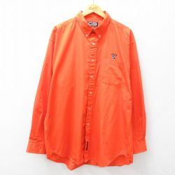 【50%OFF】XL★古着 長袖 シャツ メンズ シラキュース 大きいサイズ ロング丈 コットン ボタンダウン オレンジ 25feb26 中古 トップス