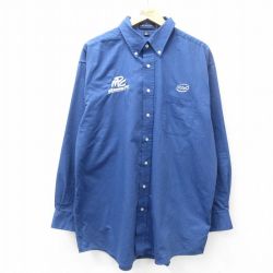 XL★古着 長袖 シャツ メンズ インテル 大きいサイズ ロング丈 ボタンダウン 紺 ネイビー 【spe】 25feb26 中古 トップス