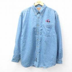 XL★古着 長袖 シャツ メンズ bea コットン ボタンダウン 紺 ネイビー デニム 25feb26 中古 トップス
